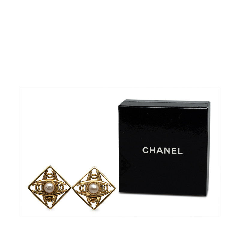Chanel Vintage Coco  Pearl Earring Gold White   Chanel