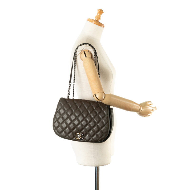 Chanel Matrasse Chain Shoulder Bag Khaki Grey Caviar S  Chanel