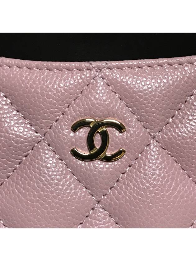 Silver CC Logo Caviar Card Wallet Pink Chanel