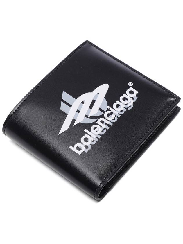 Luxury Balenciaga  Logo Print Leather Half Wallet Black