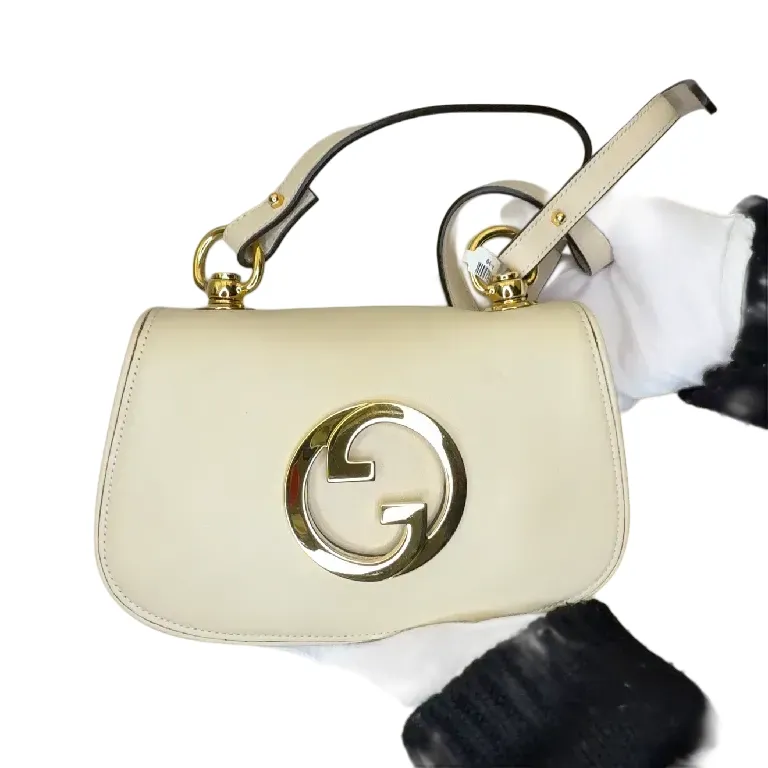 GUCCI Roxy Calfskin Web Mini Blondie Shoulder Bag White A- A-