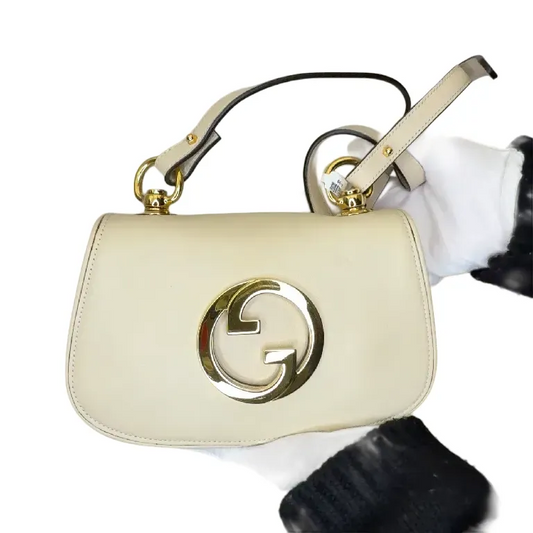 GUCCI Roxy Calfskin Web Mini Blondie Shoulder Bag White A- A-