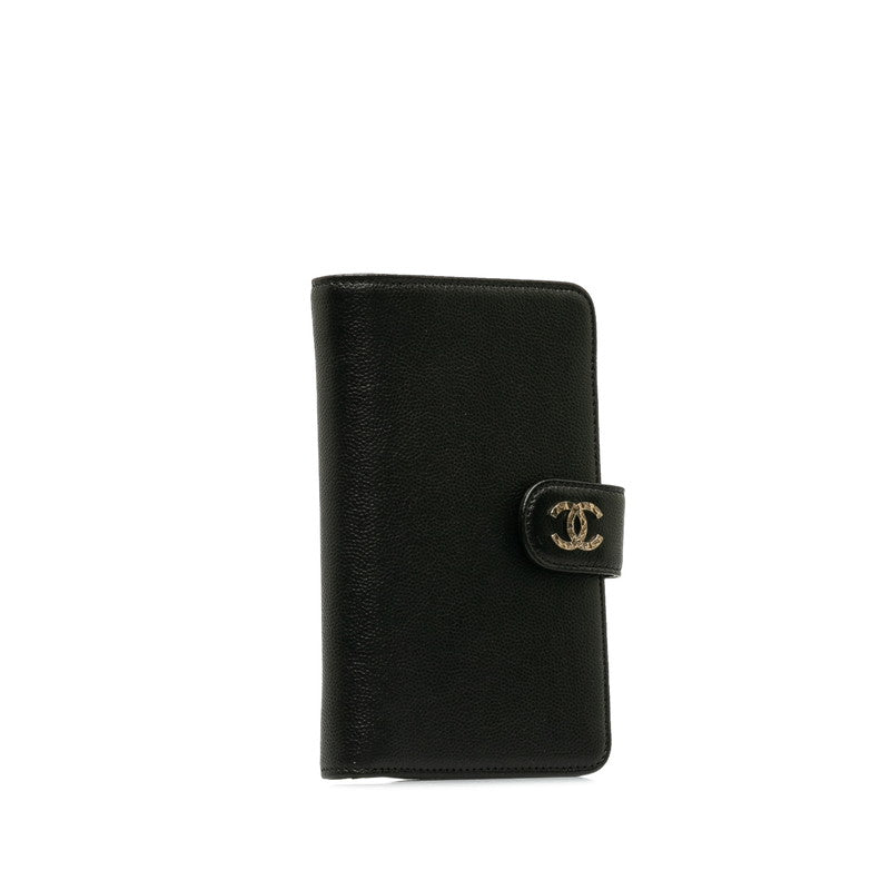 Chanel Double Folded Wallet Caviar Skin Black Lady Frog