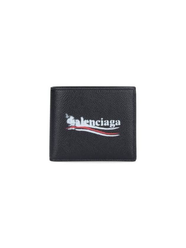 Luxury Balenciaga  Logo Print Leather Half Wallet Black