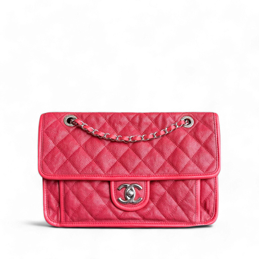 Chanel French Riviera - Caviar 29CM Quilted Seasonal Flap Red Silver Hardware Series 15