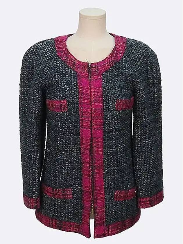 P59602 Green Pink Color Tweed Women s Jacket Size 36 Chanel