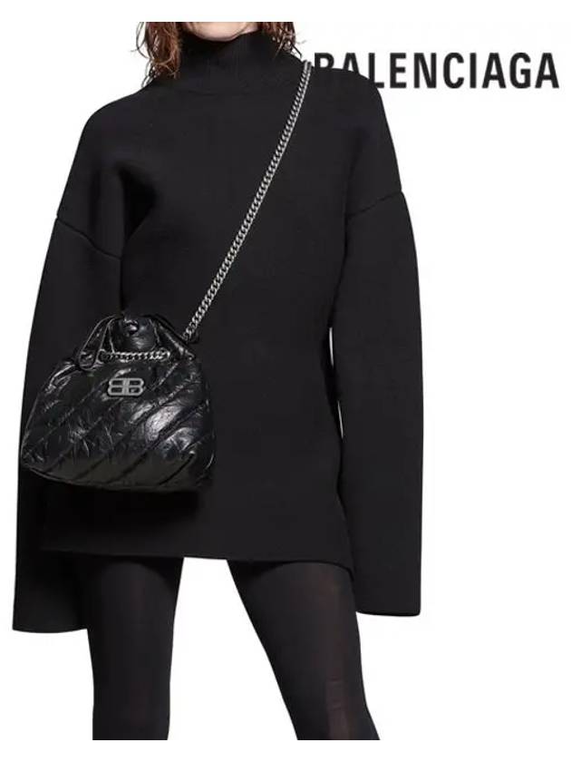 Luxury Balenciaga  Crush Embellished Logo Quilted Leather Tote Bag Black