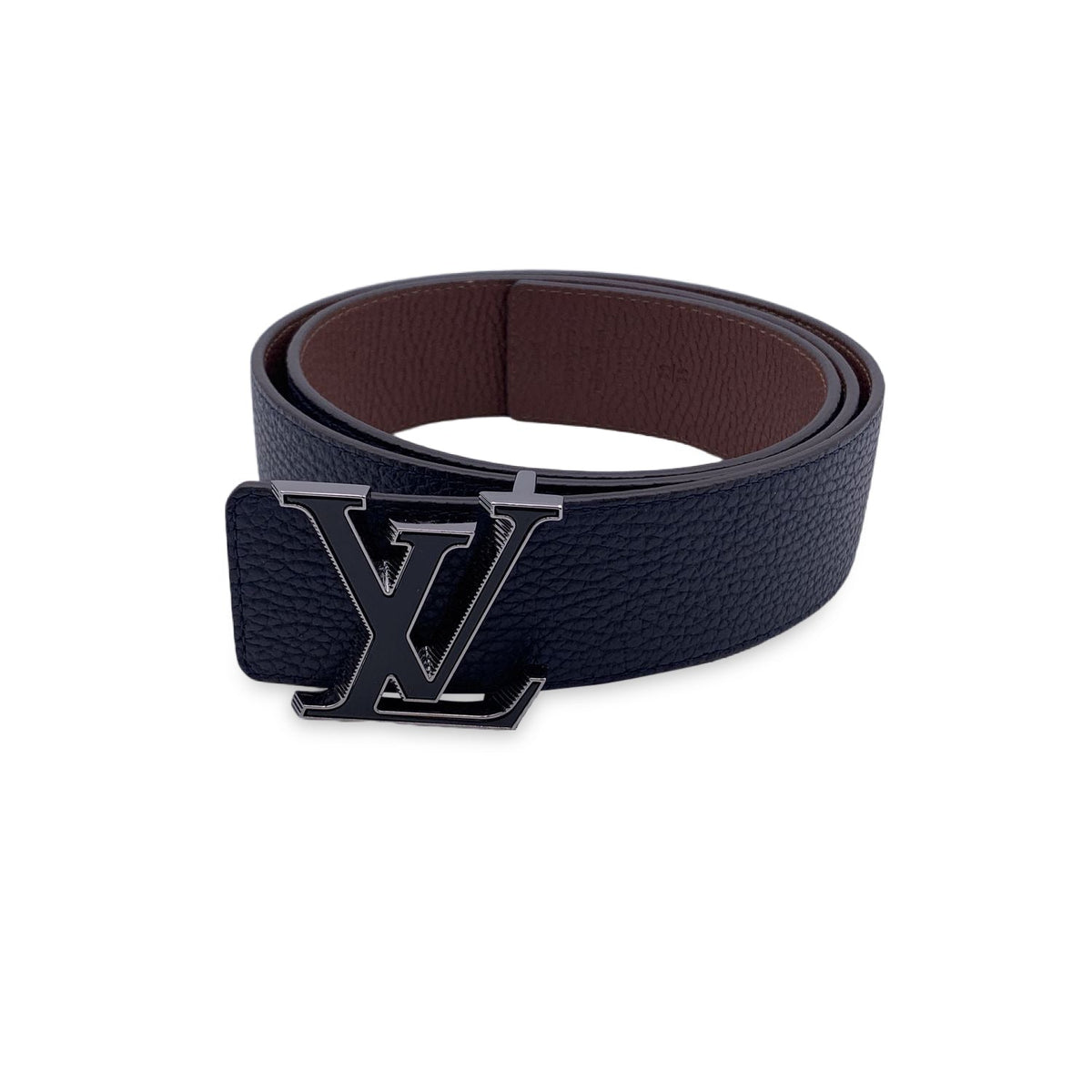 LOUIS VUITTON Reversible Blue Brown Lv Tilt Buckle Belt Size 100/40