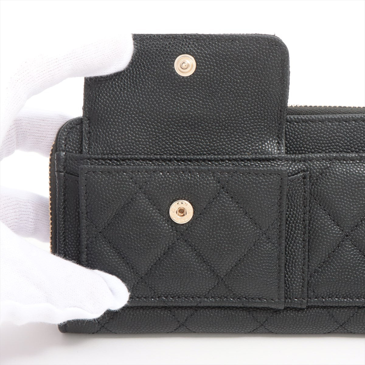 Chanel Matrasse Caviar S Compact Wallet Black Gold  29th