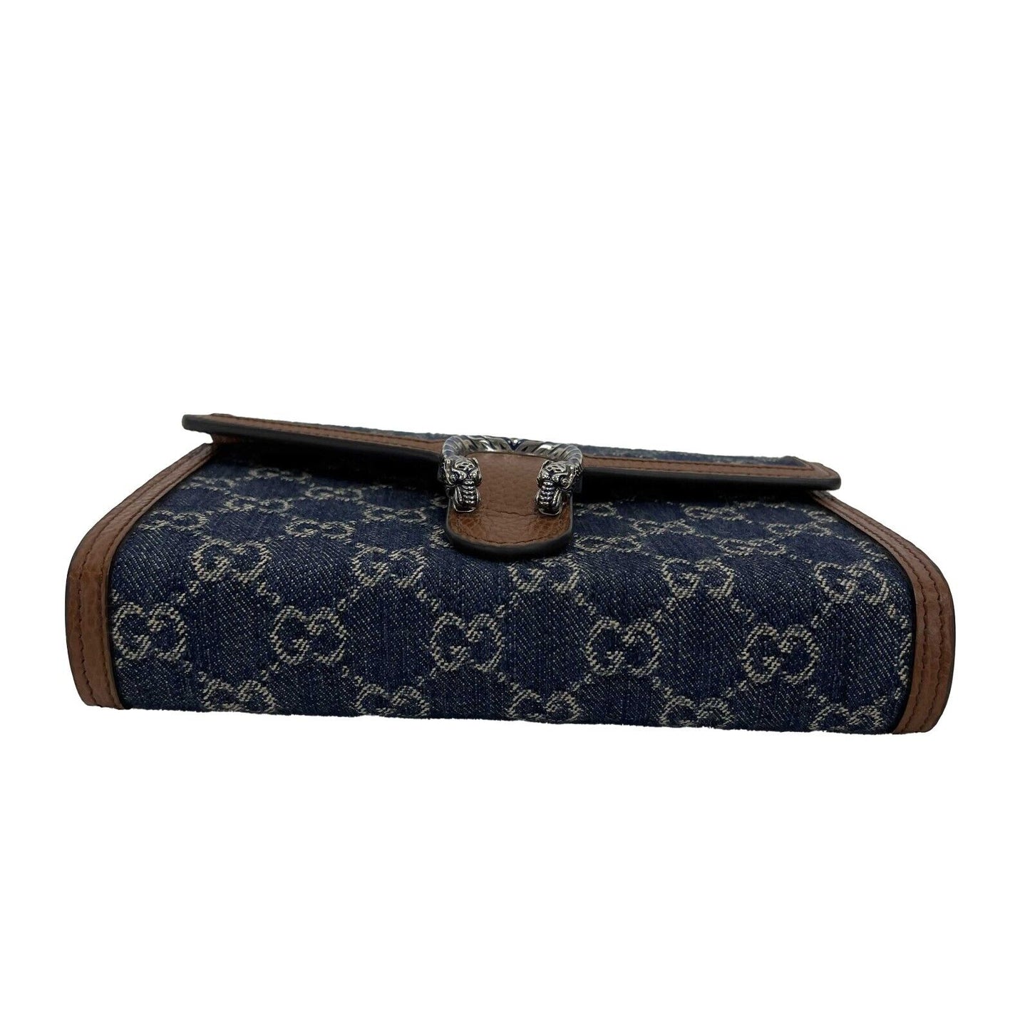 GUCCI - Dionysus GG Denim Shoulder Bag Collection - Blue Brown w/ Shoulder Chain