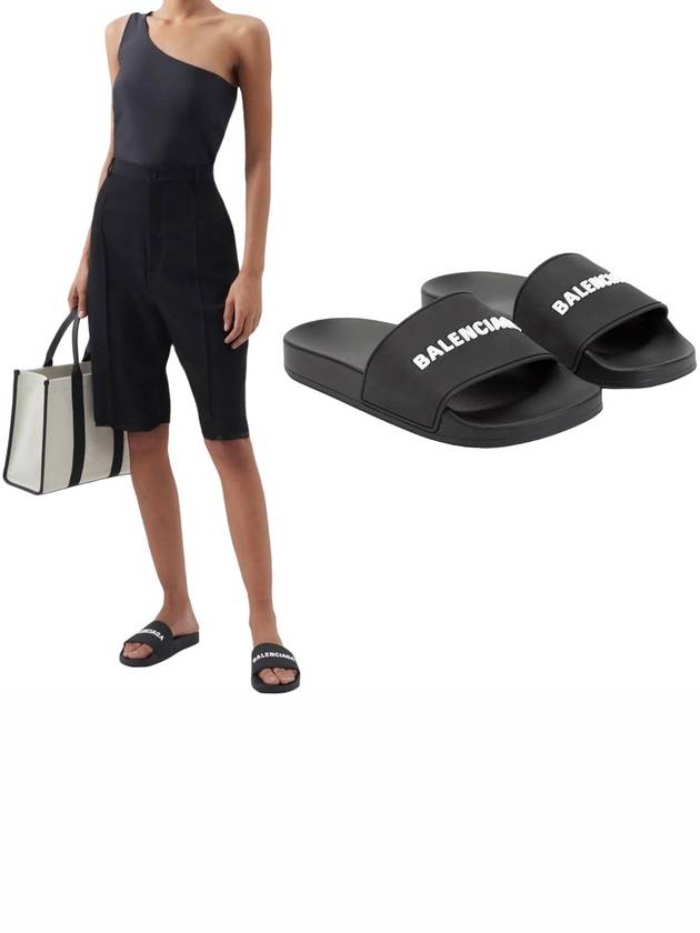 Luxury Balenciaga  Logo Slippers Black