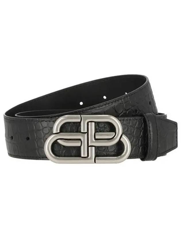 Luxury Balenciaga  BB Logo Buckle Belt Black
