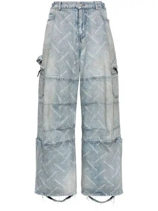 Luxury Balenciaga  Bal Diagonal Allover Cargo Wide Jeans Blue