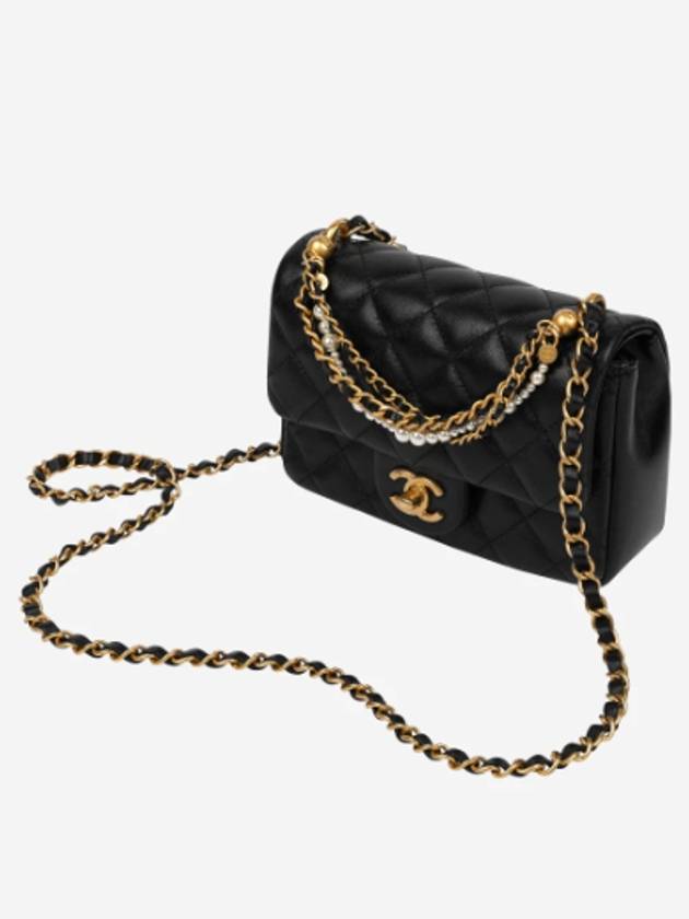 Gold Mini Shiny Lambskin Flap Cross Bag Black Chanel