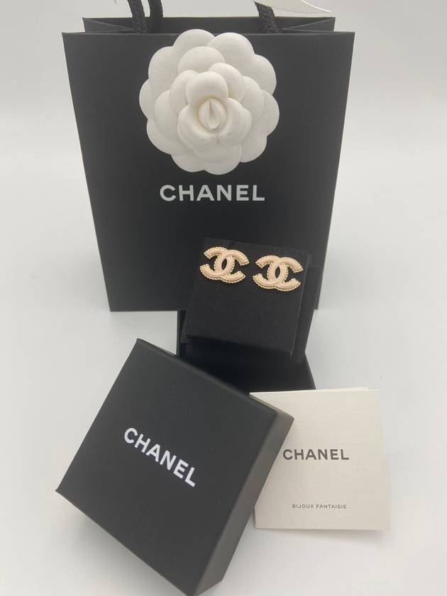 CC Logo Stud Earrings Gold Pink Chanel