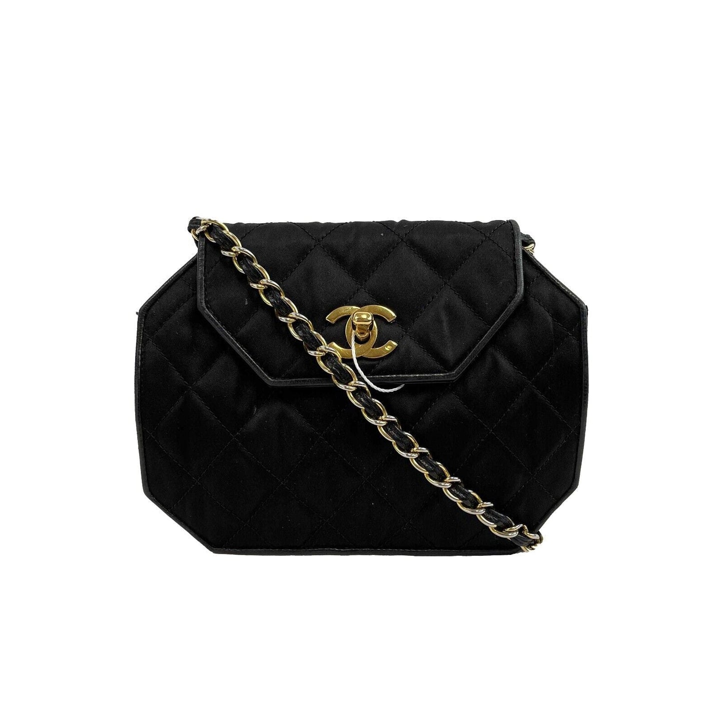 CHANEL Vintage 90's Quilted Octagon CC Shoulder Black Excellent Handbag