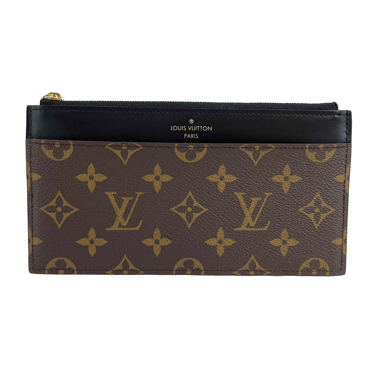 LOUIS VUITTON Pristine Monogram Canvas Slim Purse Brown Accessories