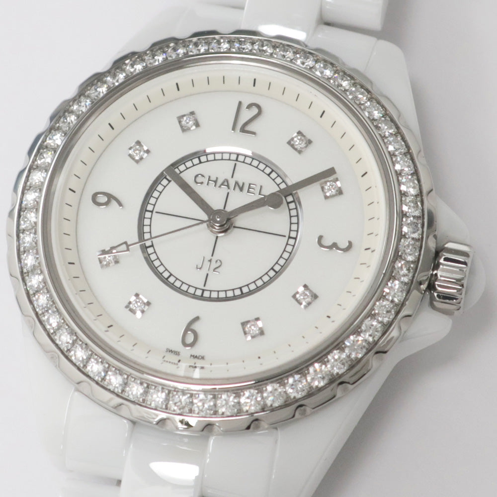 CHANEL J12 33mm H3110 White Ceramic White Bezel Diamond 8P Diamond Quartz  Woman Watch