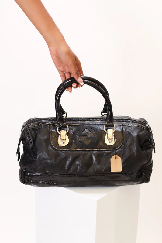 Gucci Medium Snow Glam Boston Bag - Black Handle EL-
