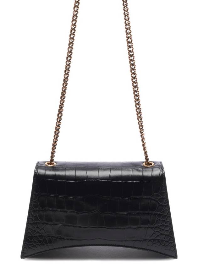 Luxury Balenciaga  Crush Crocodile Embossed Shoulder Bag Black