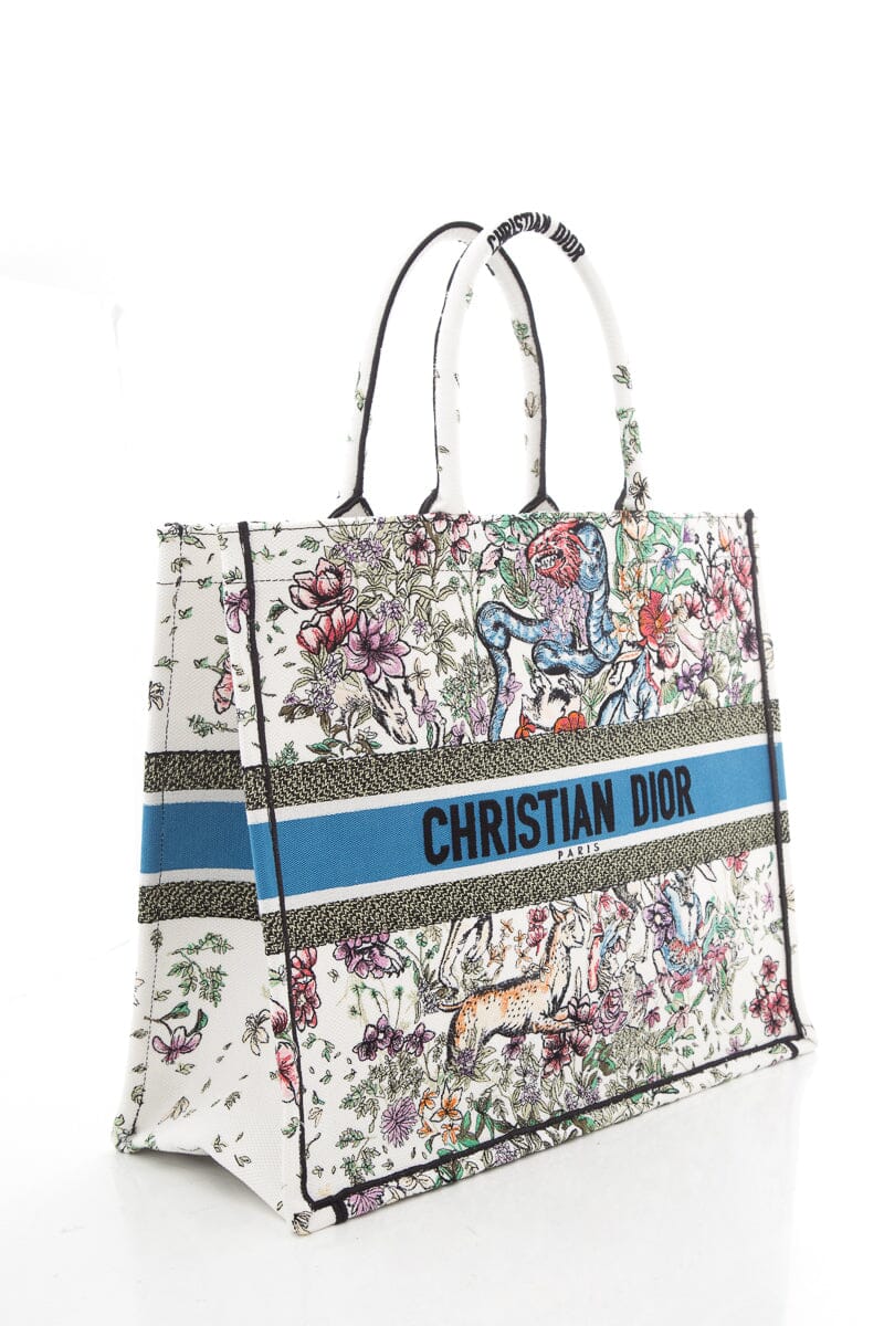 Dior White Floral Woodland Embroidered Book Tote HandBag