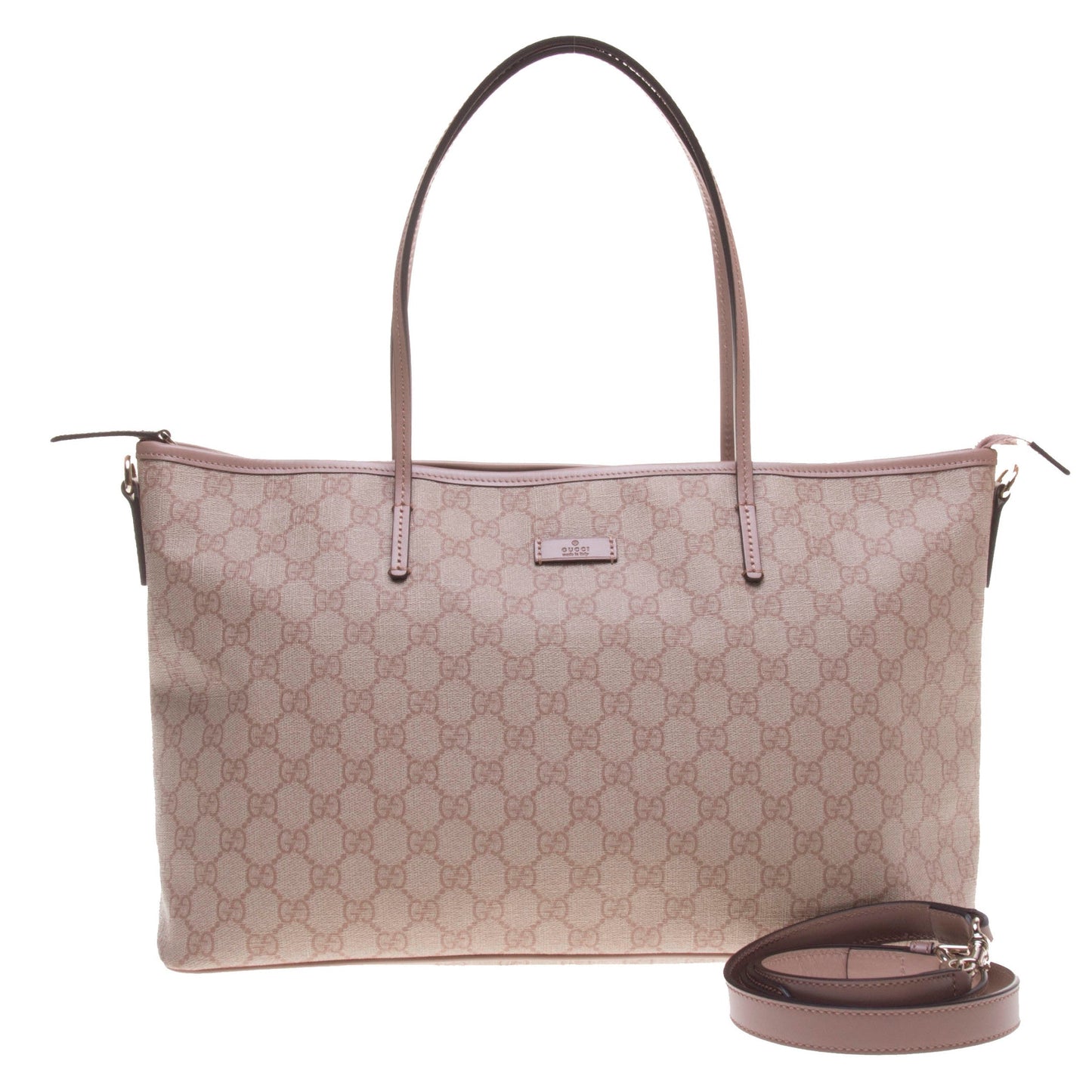 Gucci 353437 Pink/Ebony GG Supreme Canvas with Pink Leather Trim Tote Bag with S