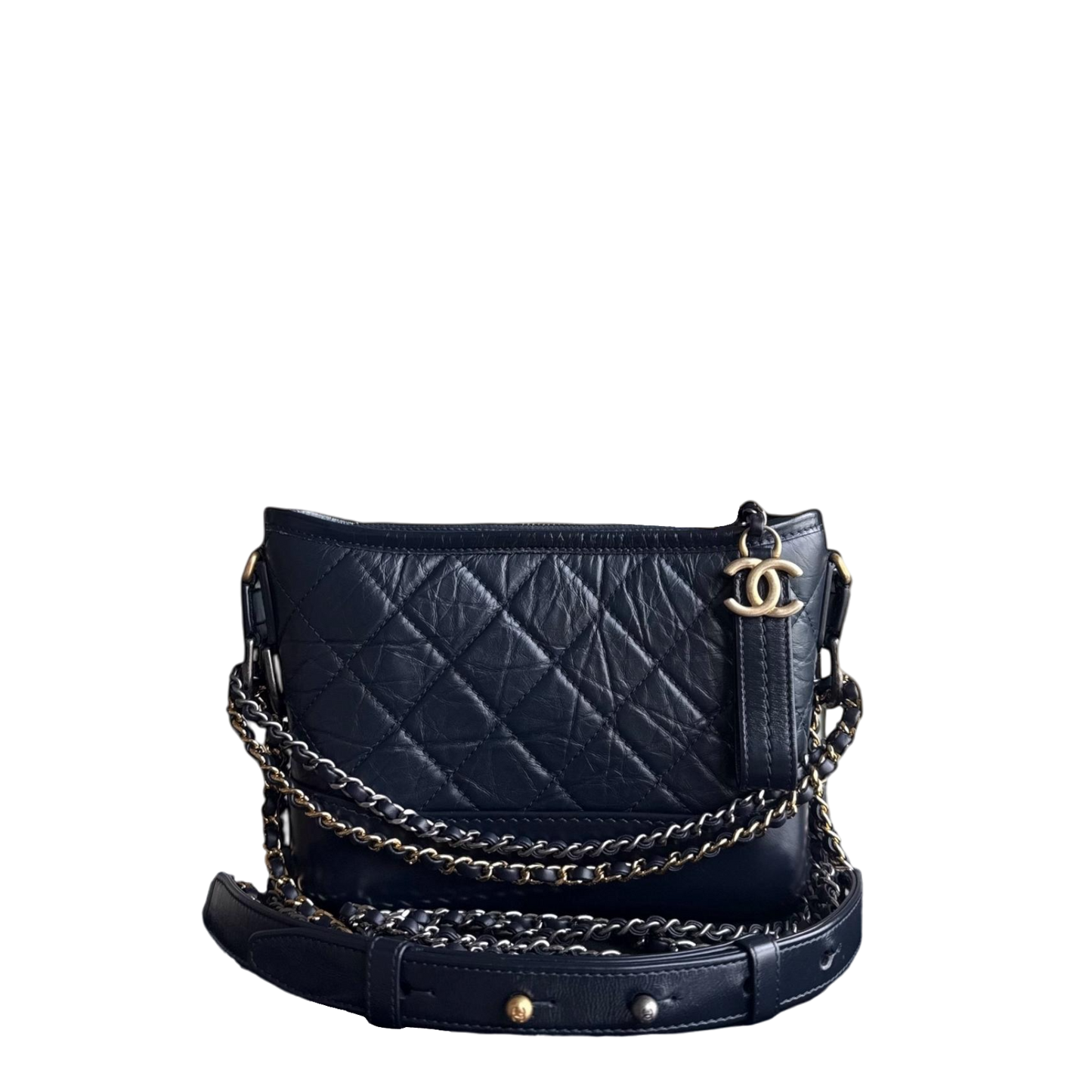 Chanel Gabrielle Small - Quilted Calfskin Dark Navy Blue Two-tone Gold Hardware Series 28
