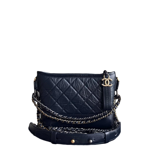 Chanel Gabrielle Small - Quilted Calfskin Dark Navy Blue Two-tone Gold Hardware Series 28