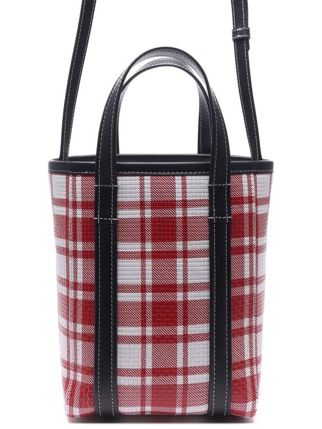 Luxury Balenciaga  Check Barbes Small North South Shopper Tote Bag Red