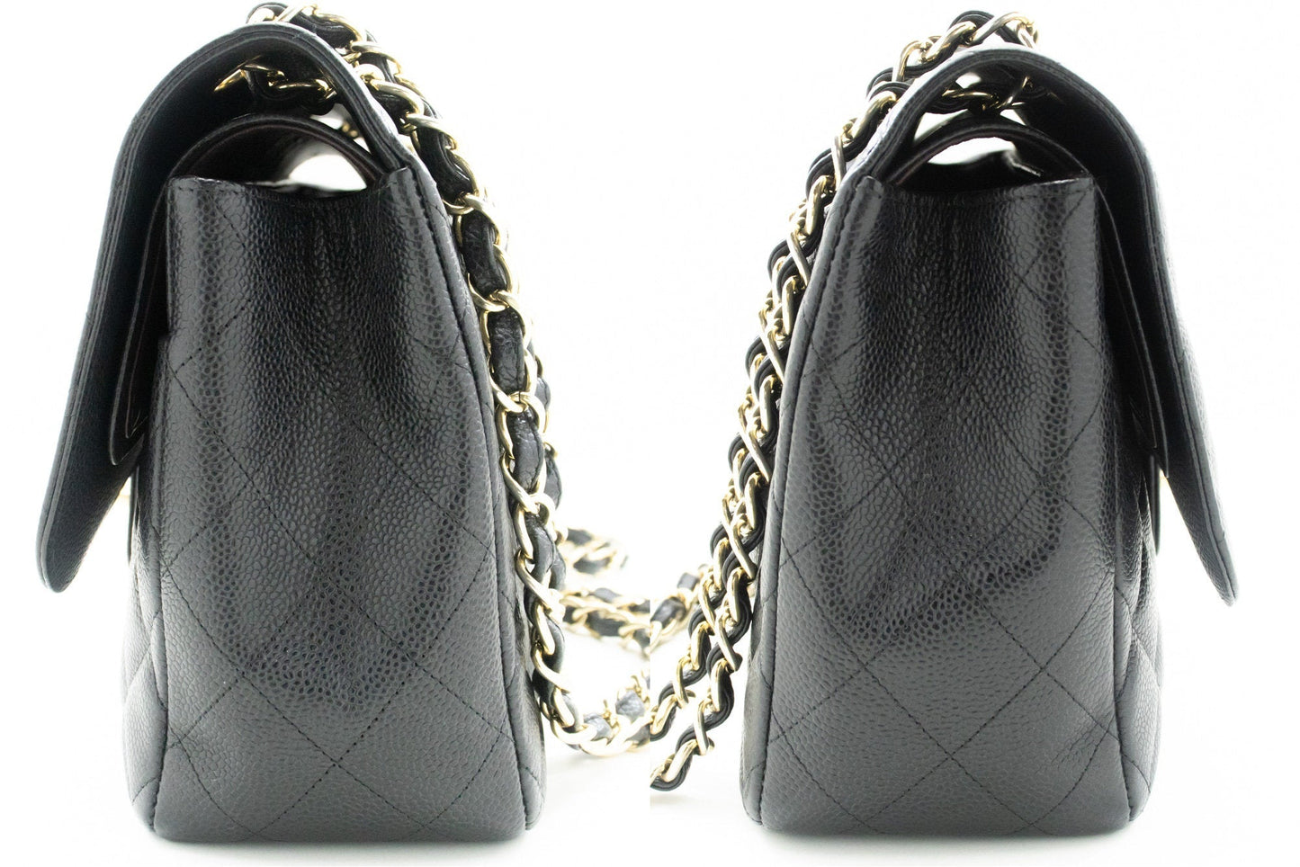 CHANEL Classic Large 11" Chain Shoulder Bag W Flap Black Caviar
