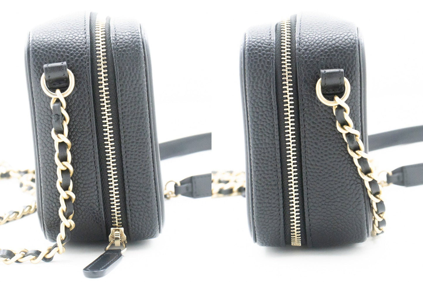 Top Quality Chanel Micro Caviar Grained Calfskin Chain Shoulder Bag Black Zip