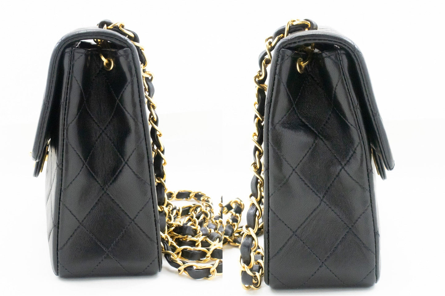 CHANEL Mini Square Small Chain Shoulder Bag Crossbody Black Lamb