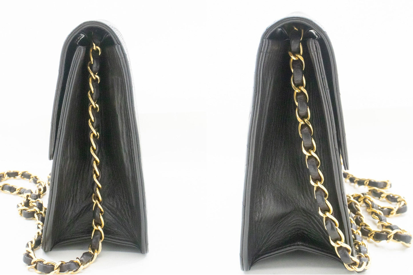 CHANEL Small Chain Shoulder Bag Clutch Black Quilted Flap Lambskin