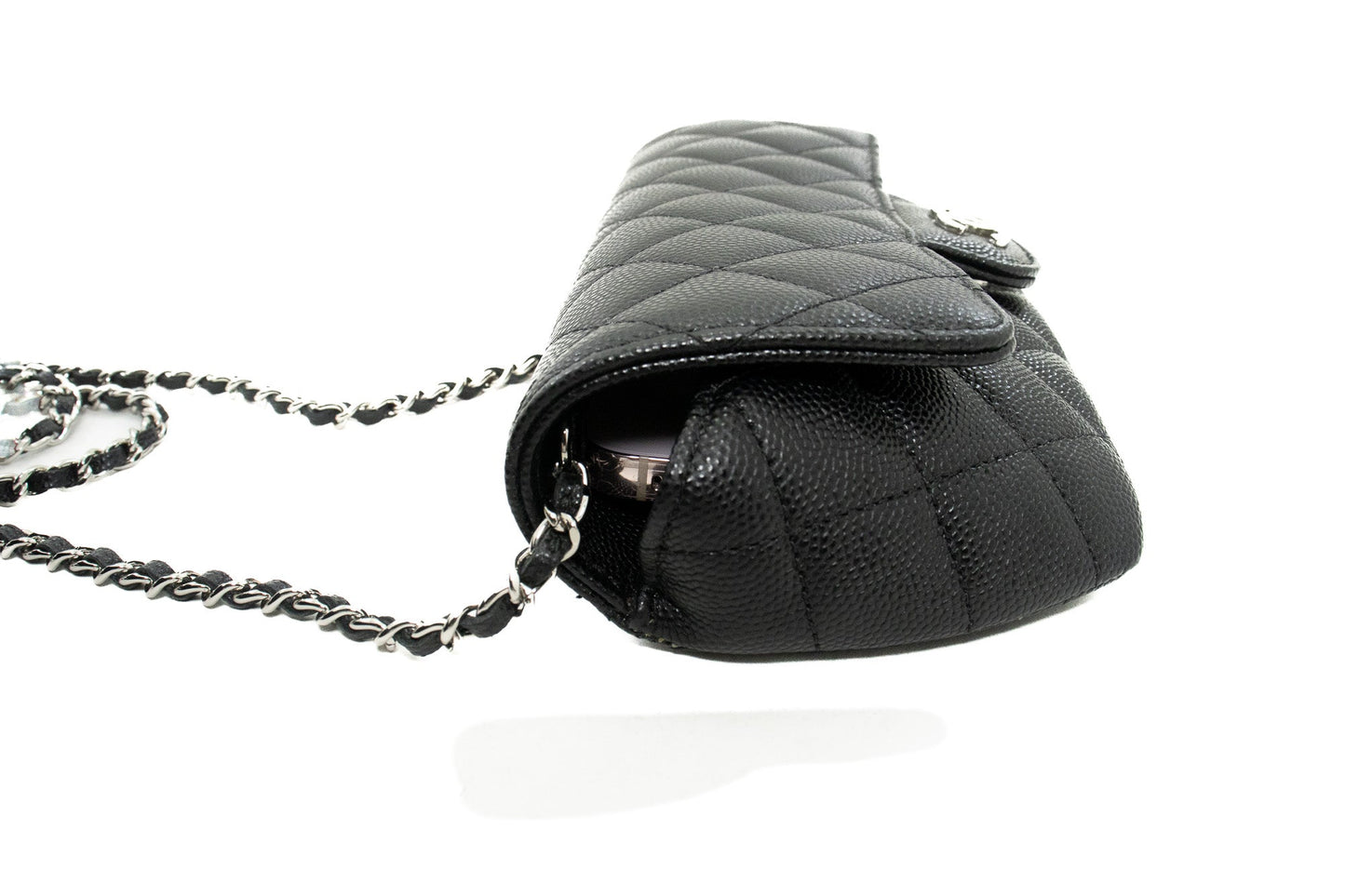 CHANEL Flap Phone Holder With Chain Bag Black Crossbody Clutch