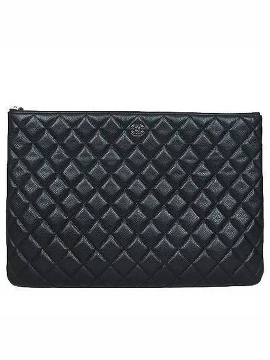 A69251 Black Caviar Beauty CC Silver Logo Large Clutch Chanel