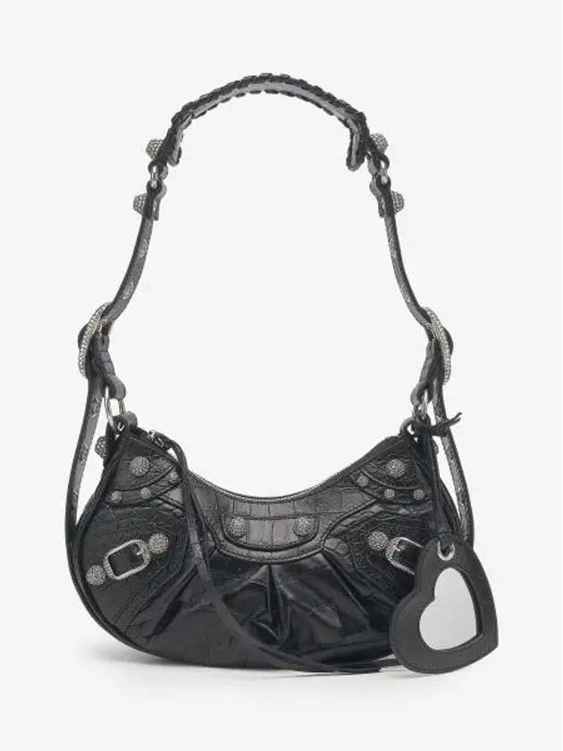 Luxury Balenciaga  Le Cagole Crocodile Embossed Shoulder Bag Black