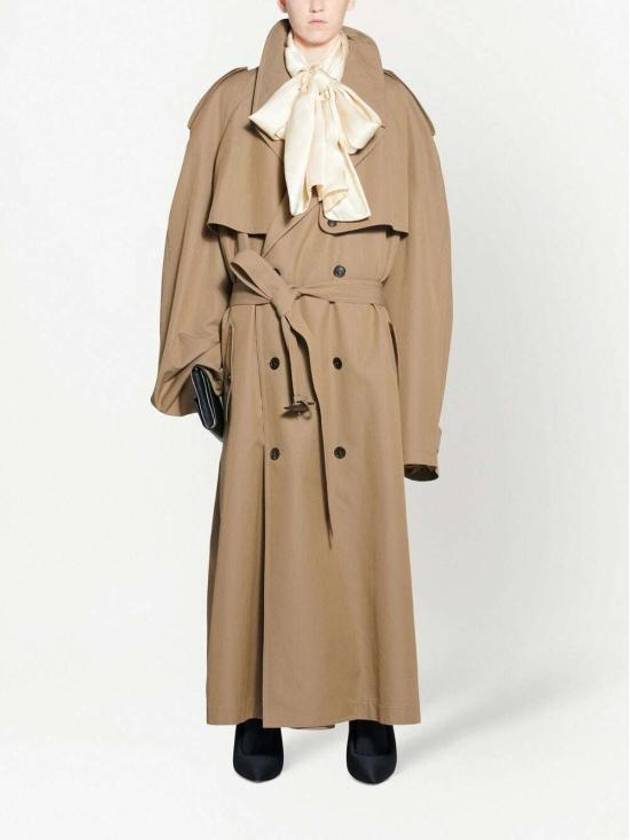 Luxury Balenciaga  Women's Oversized Shoulder Tab Trench Coat Beige