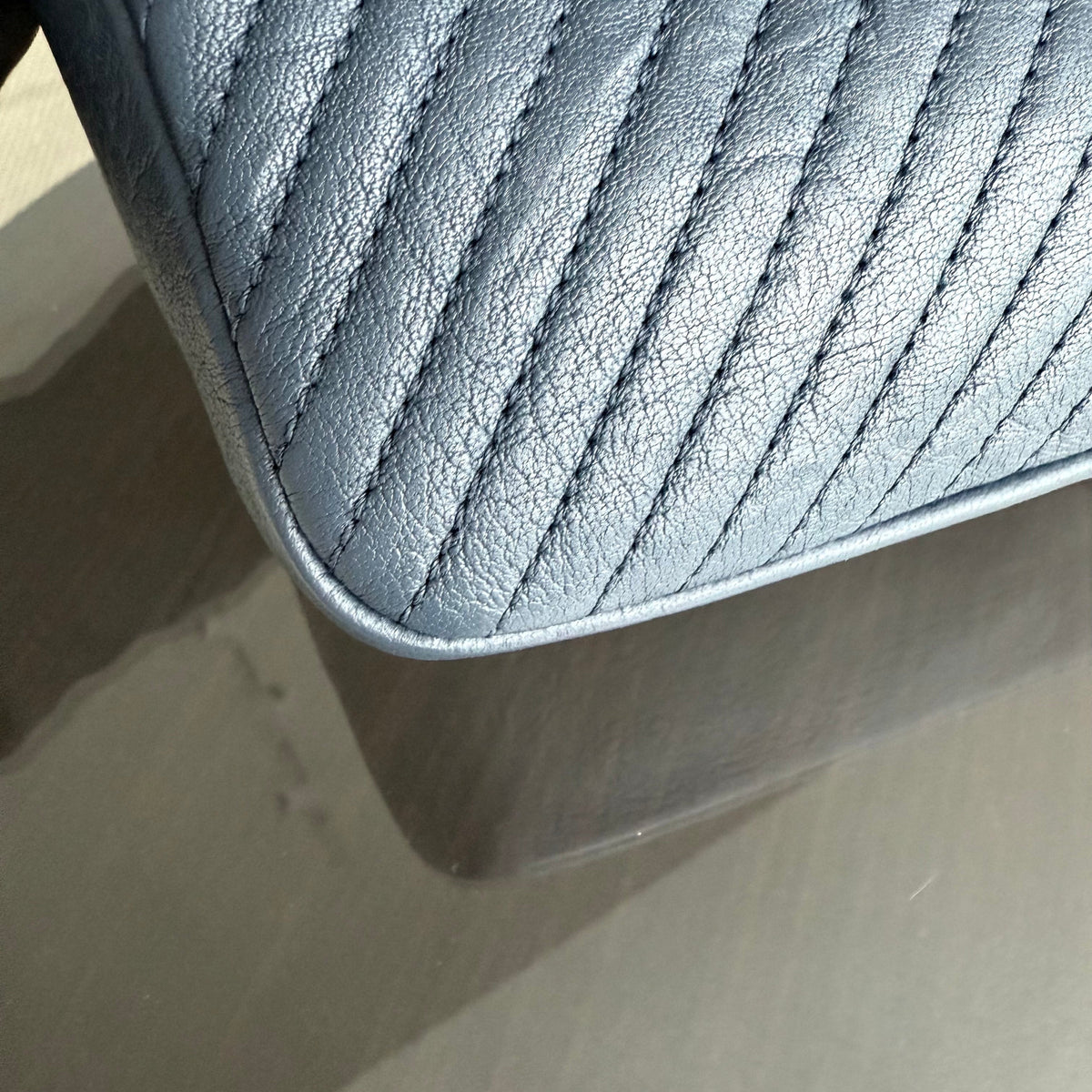 Chanel Seasonal Herringbone Medium Flap - Calfskin Chevron Blue Distressed Aged Gold Hardware Series 21