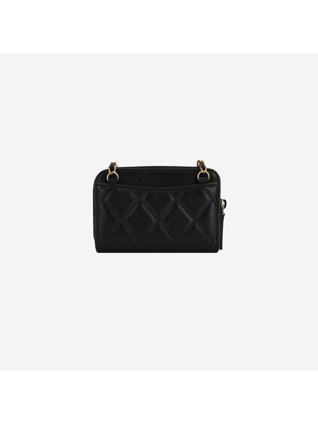CC Logo Gold Ball Chain Lambskin Card Wallet Black Chanel
