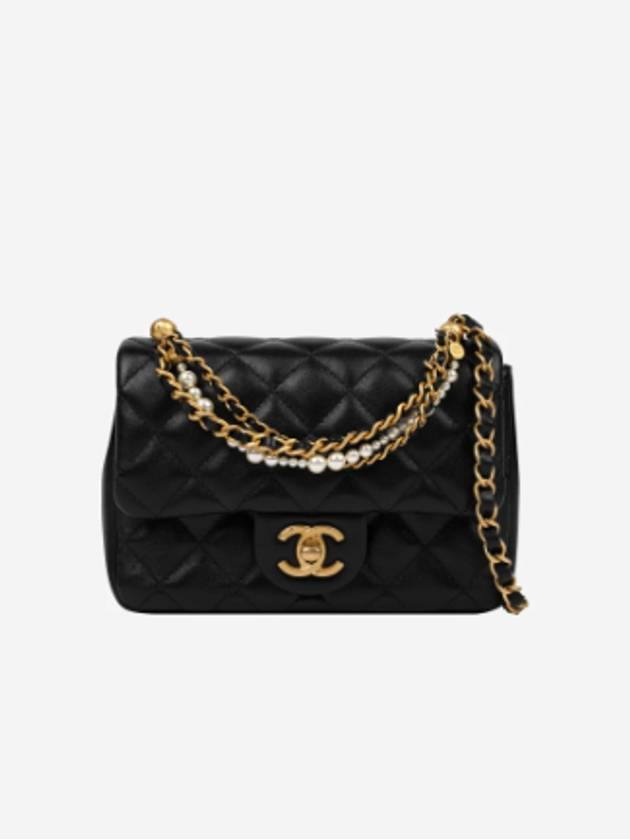 Gold Mini Shiny Lambskin Flap Cross Bag Black Chanel