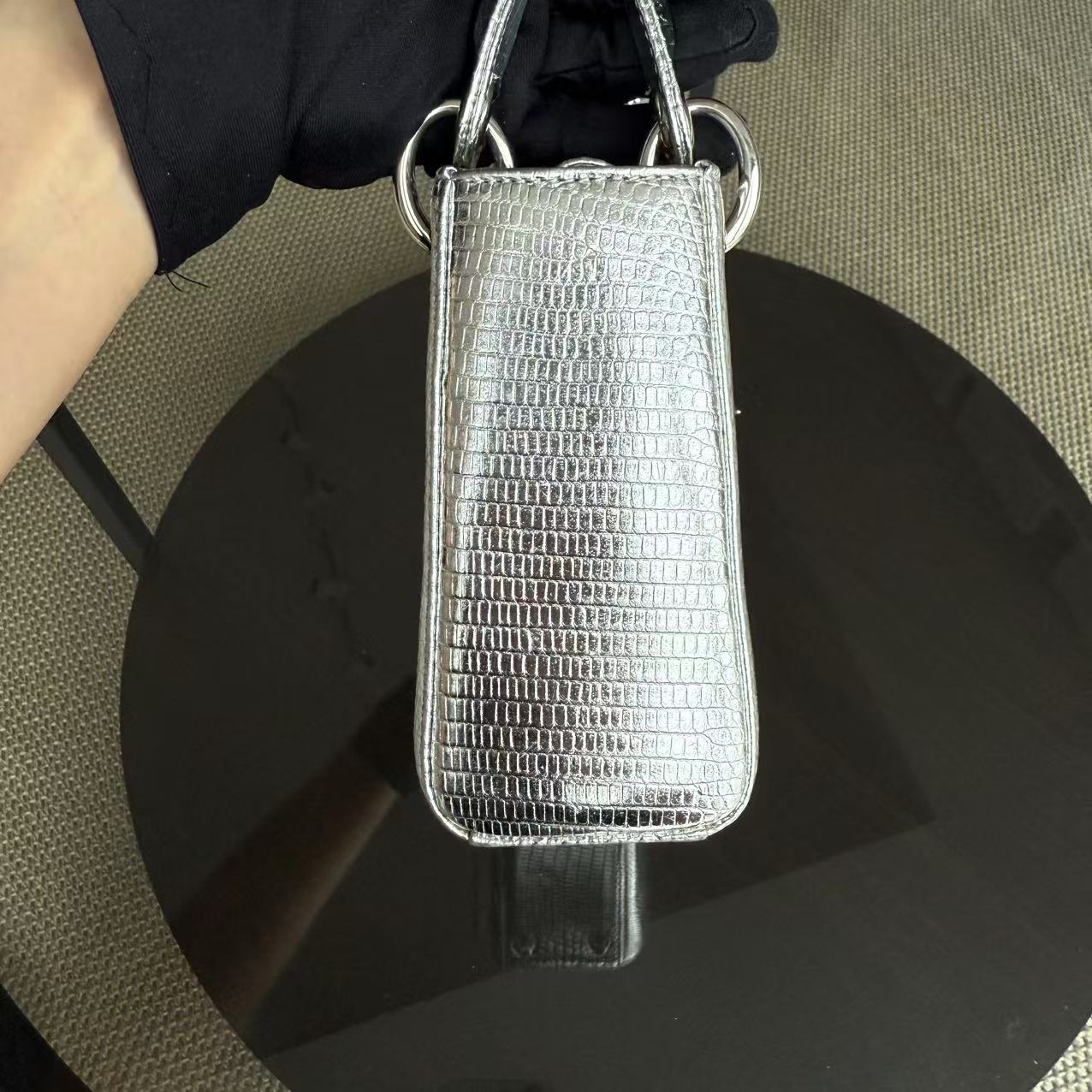 *Rare* Dior Lady Mini - Lizard Silver Metallic Limited Edition Chain Strap Silver Hardware