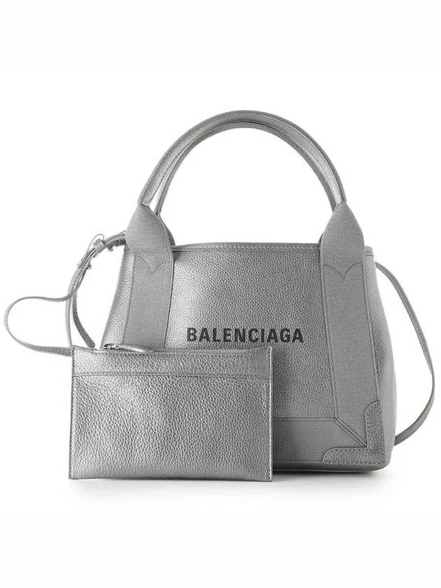 Luxury Balenciaga  Navy Cabas XS Leather Tote Bag Grey