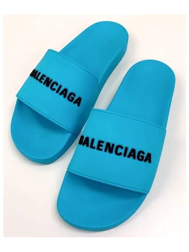 Luxury Balenciaga  Men's Logo Full Slippers Blue