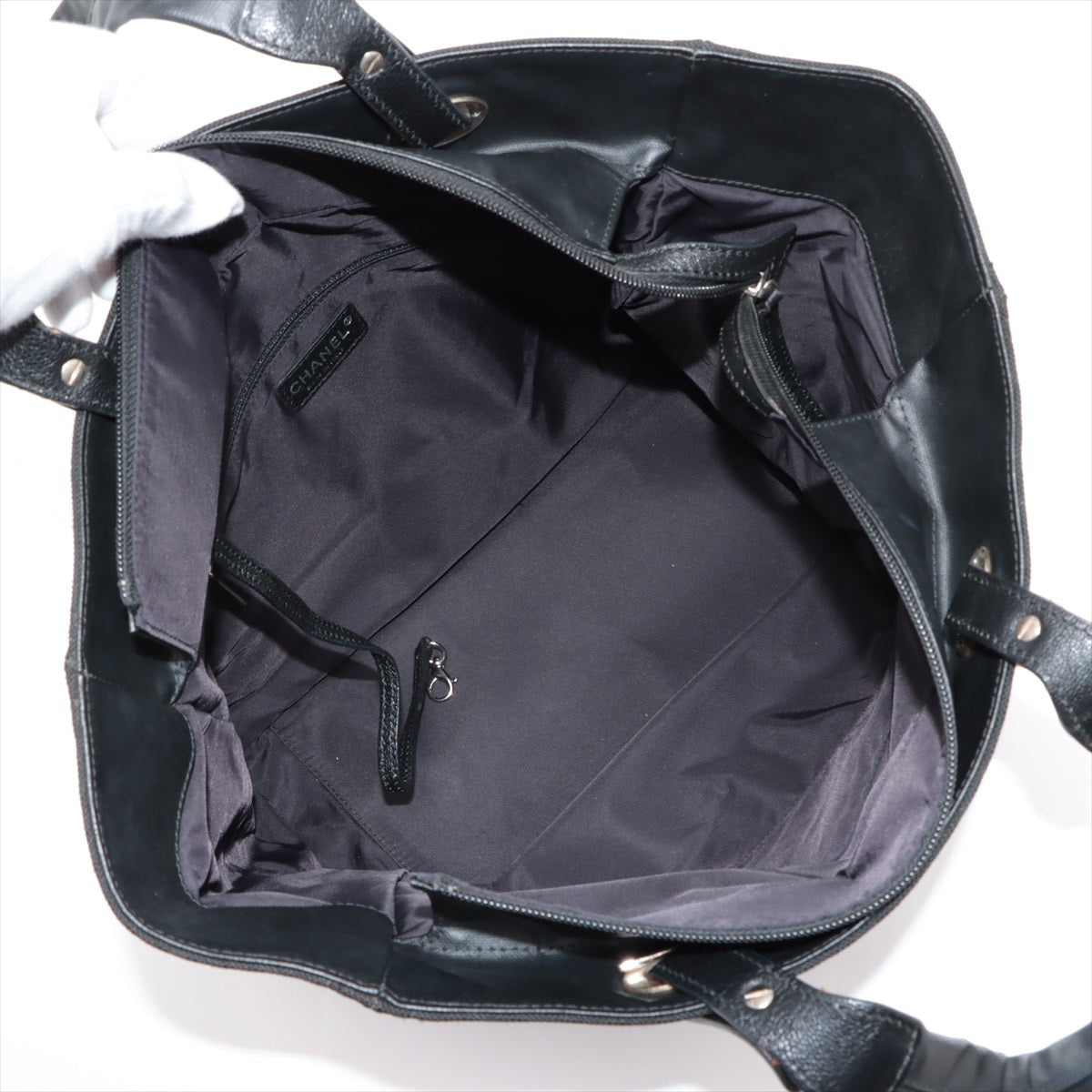 CHANEL PARIBIARITZ MM  Linen Tote Bag Black Silver G  13th