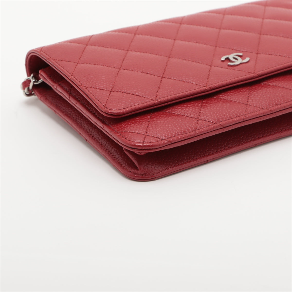 Chanel Caviar S Chain Wallet Red Silver G