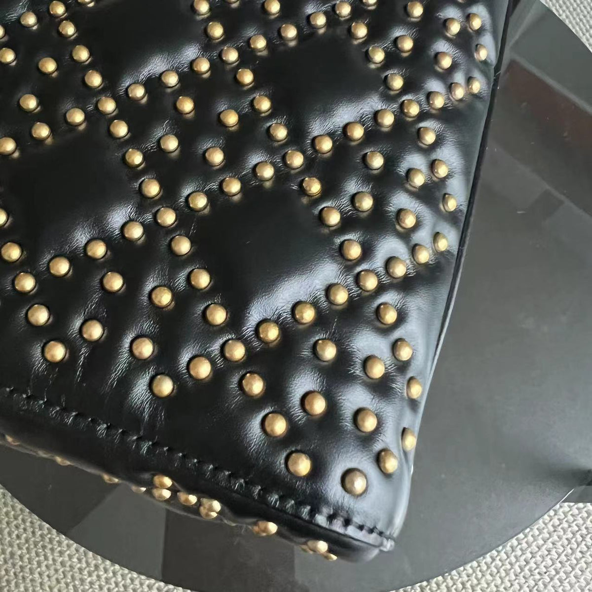 Lady Mini Studded Cannage Calfskin Black Golden Hardware