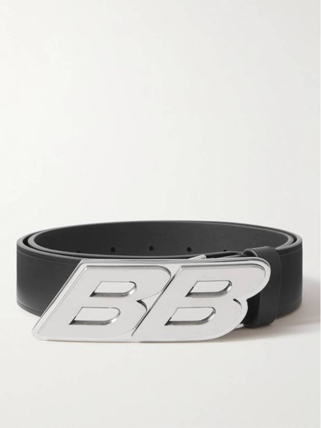 Luxury Balenciaga  Moto Logo Leather Belt Black