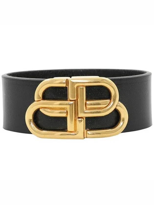 Luxury Balenciaga  Double B Logo Buckle Leather Belt Black