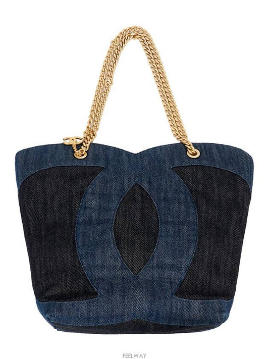 Denim Large CC Shopping Tote Bag Blue Black 74164 Chanel