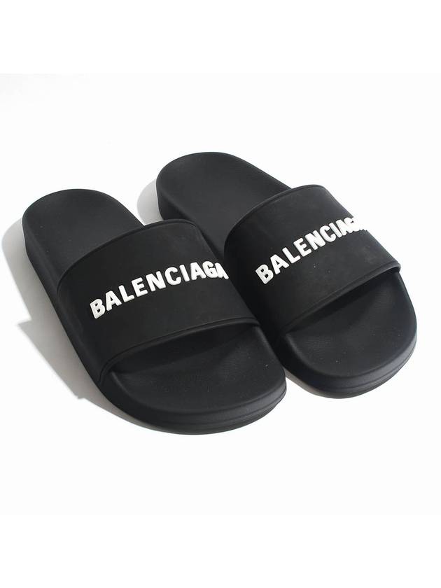 Luxury Balenciaga  Men's Logo Full Slippers Black
